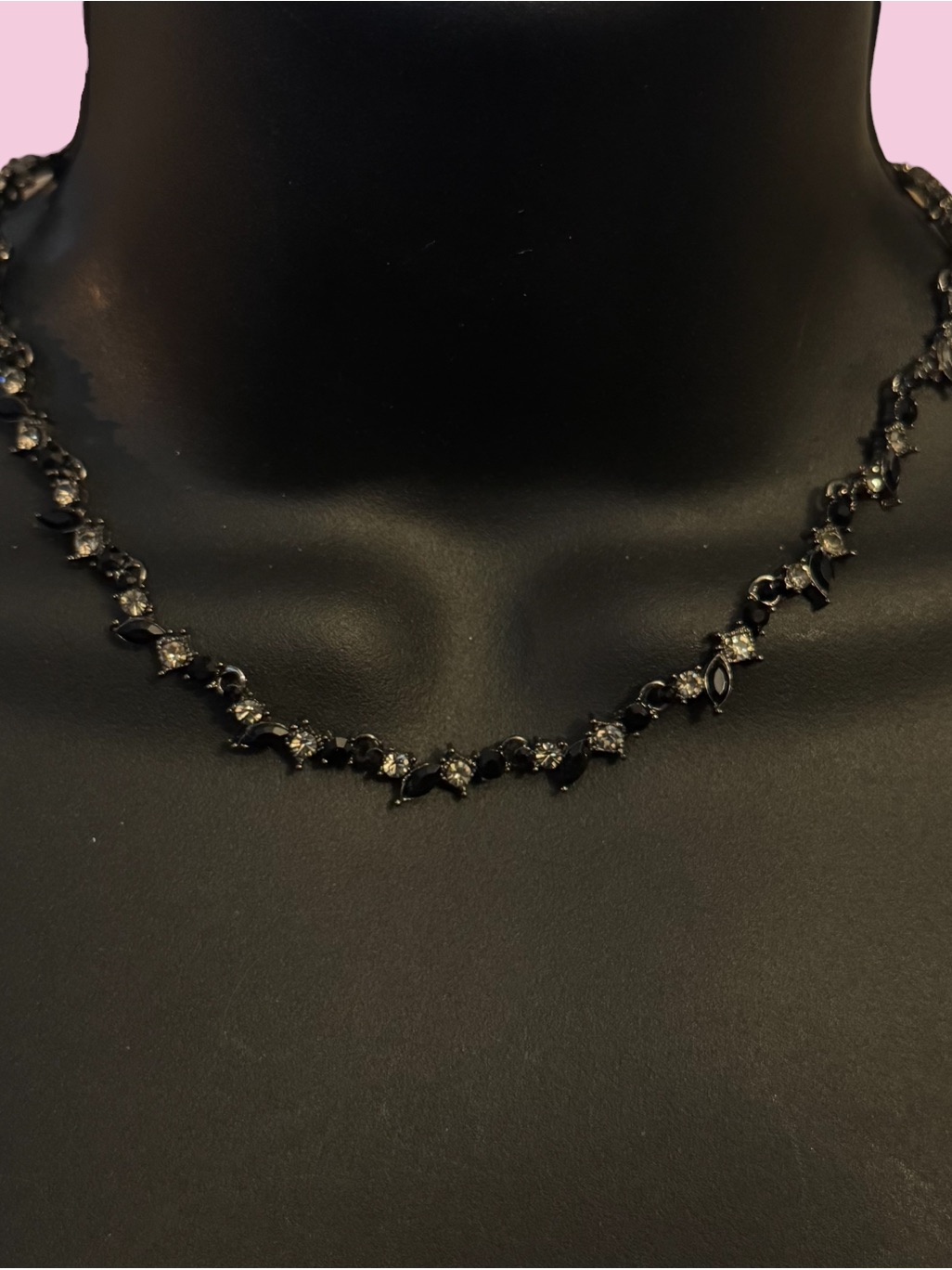 Vintage Vclm Gunmetal Black Rhinestone Collar Necklace